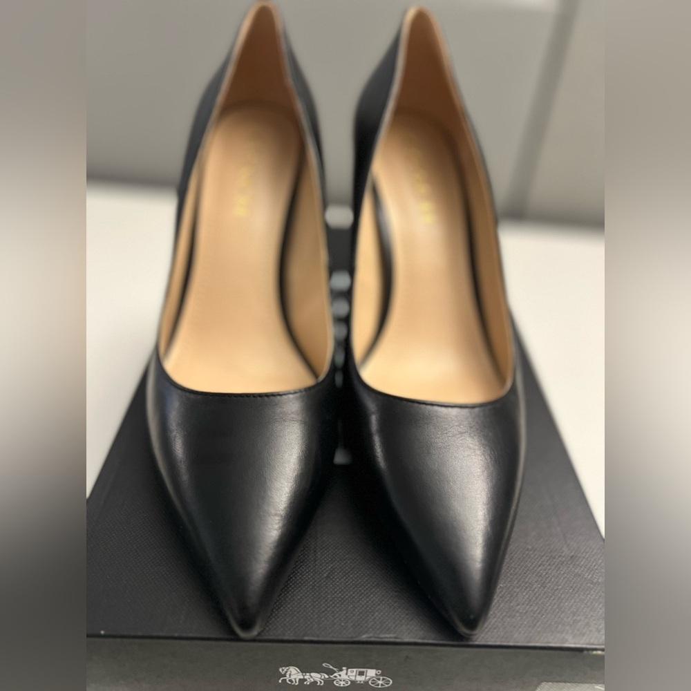 Coach Elegant Black Pointed Heels with Gold Trim Size 9.5